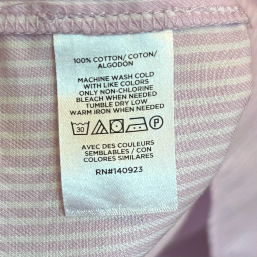 Loft Striped lavender and white Cotton Shirt dress. 3/4 length sleeves. - Picture 4 of 10